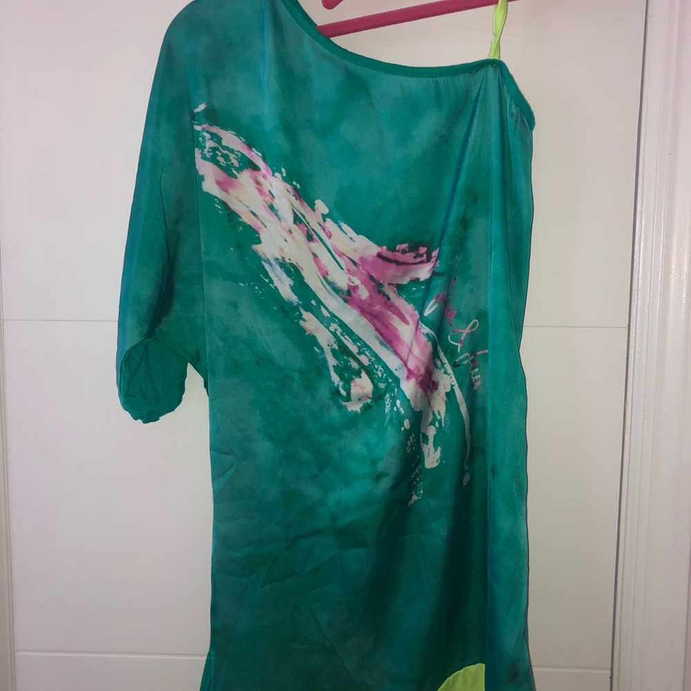 Off shoulder turquoise dress